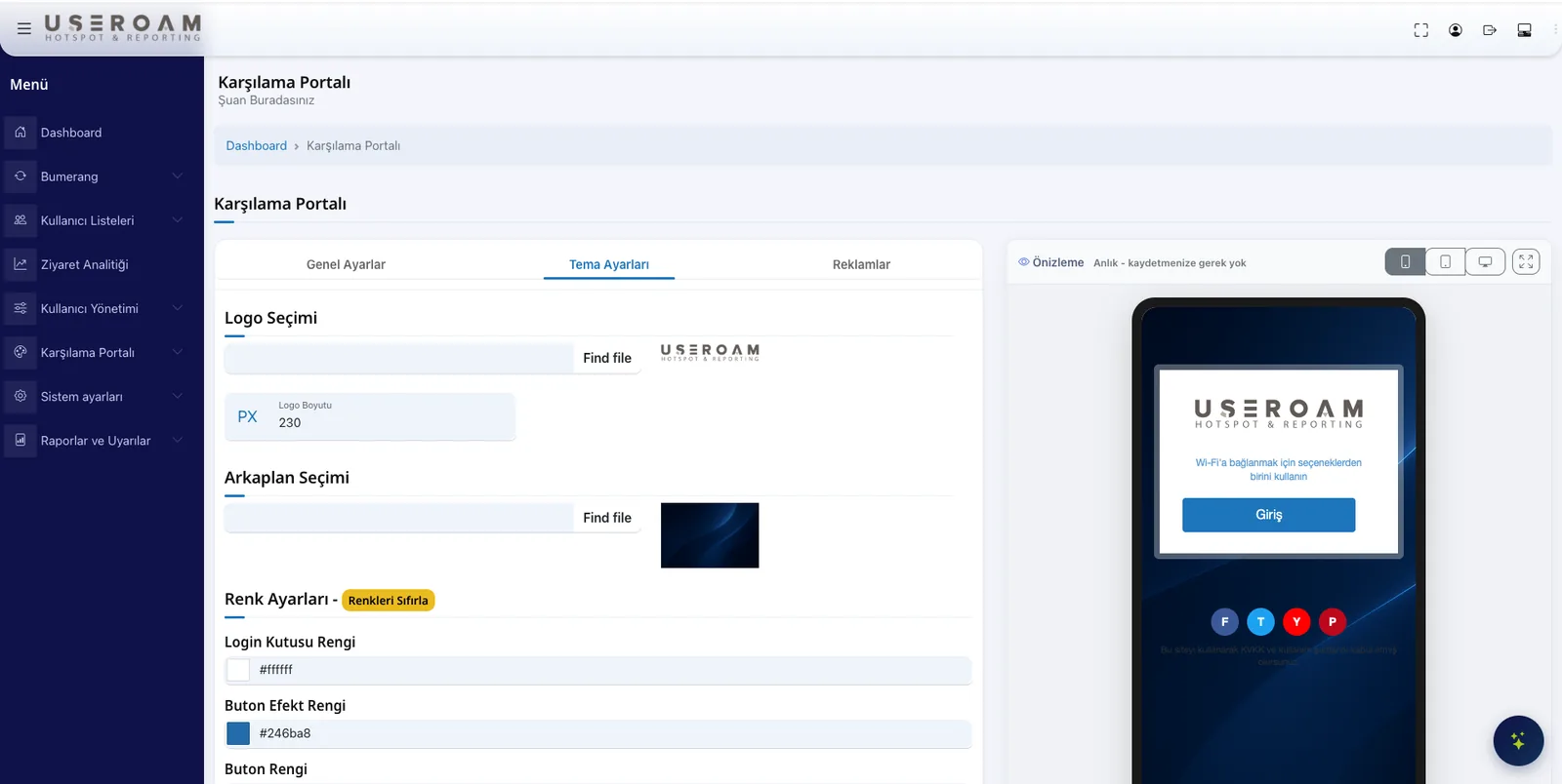 Firewall captive portal ayar ekranı