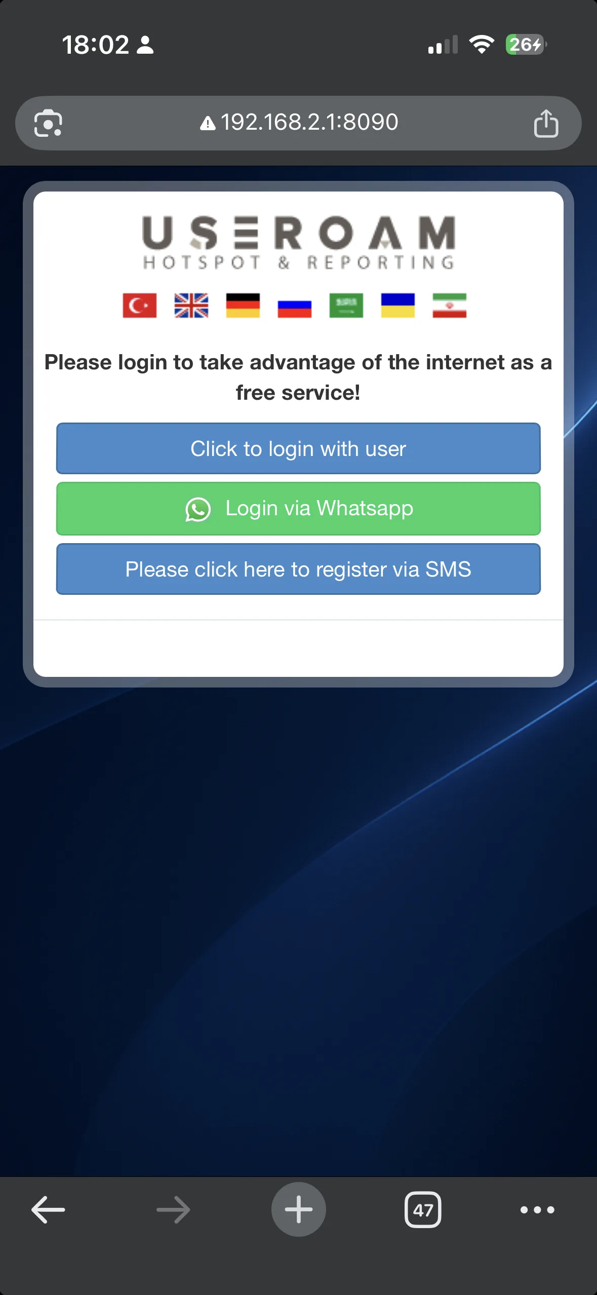 Mobil captive portal giriş ekranı