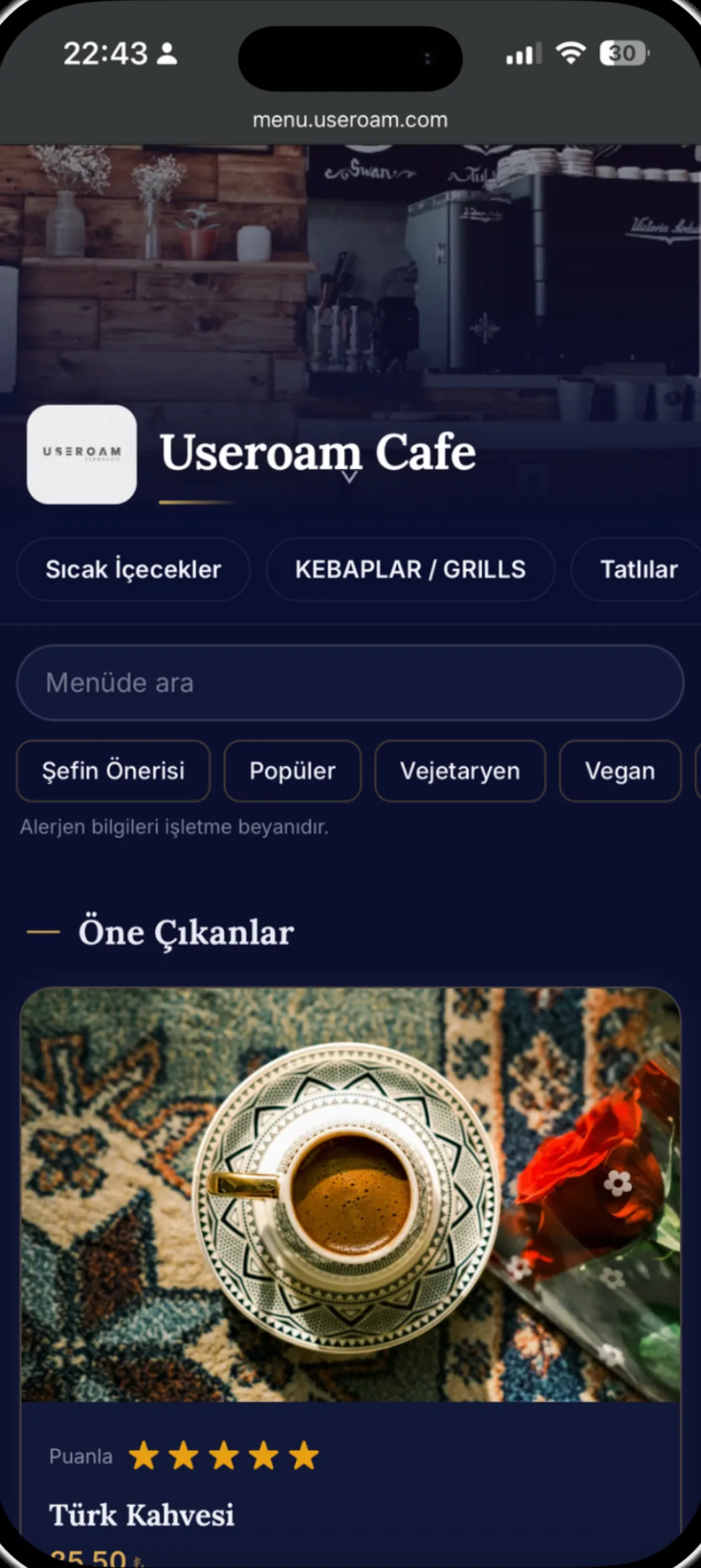White-label QR menü: kategori filtreleri, alerjen bilgisi ve ürün kartları